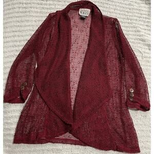 VTG Keren Hart Cardgan Draped Open Knit Lagenlook Womens Size Small Red 564000